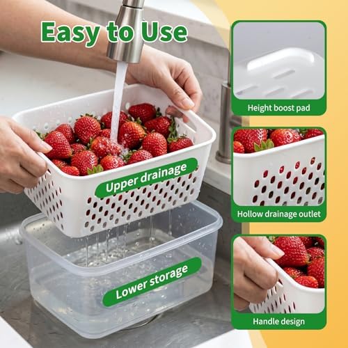 Fruit Storage Containers with Removable Colander, 3-Pack