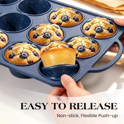 Vinino 2 Pack 12 Cups Silicone Muffin Pan with Stainless Steel Frame