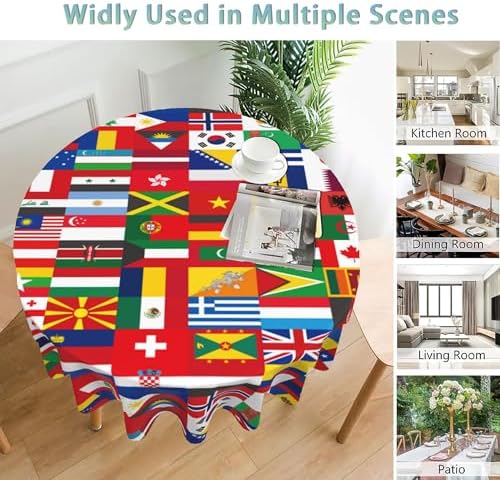 International Flag 60 Inch Round Tablecloth,Around The World Table