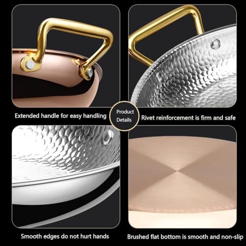 Stainless Steel Paella Pan, Nonstick Flat Bottom Skillet with Double