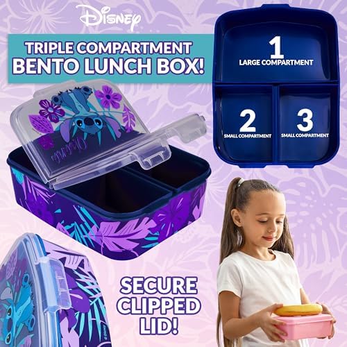 Disney Stitch Kids Lunch Box with Compartments and Water Bottle for