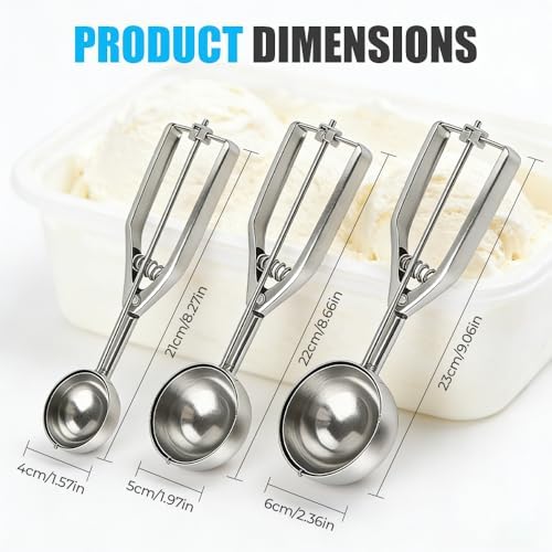 Ice Cream Scoop, 3Pcs Cookie Scoop Set, Multipurpose Stainless Steel