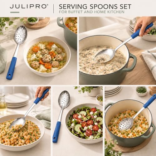 2-Piece Serving Spoons, 11.4-Inch, Solid & Slotted, Platinum Silicone