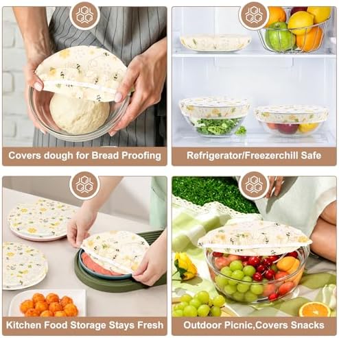 Reusable Beeswax Bowl Covers, 3 Pack, 10 Inch and 12 Inch