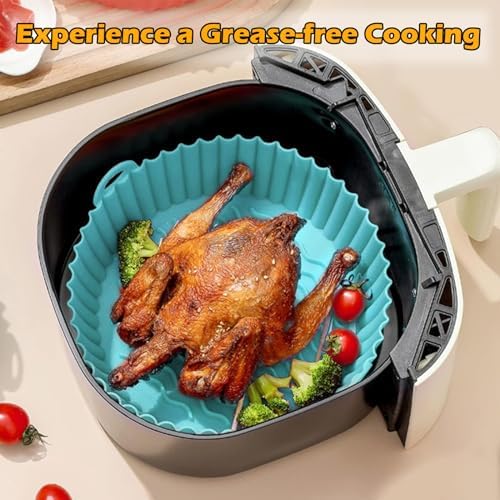 FROVEN 8 Inch Round Silicone Air Fryer Liners (2 Pack) Reusable Red &