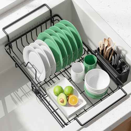 Kitsure Expandable in-Sink or Over-Sink Dish Drying Rack, Large, Black