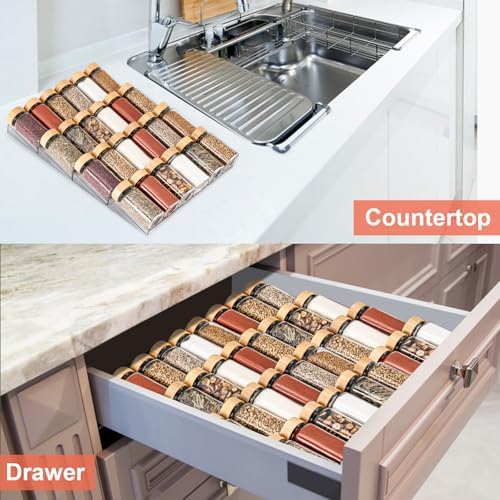 Husfunov Acrylic Spice Drawer Organizer, 4 Tier- 4 Pack Clear Spice