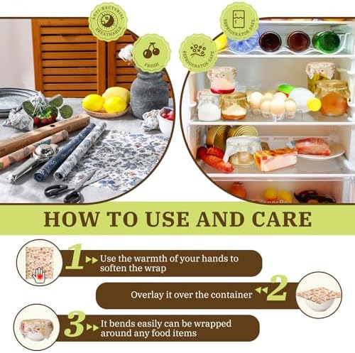 Moukeren Reusable Beeswax Wraps, 3 Rolls, 13 x 40"