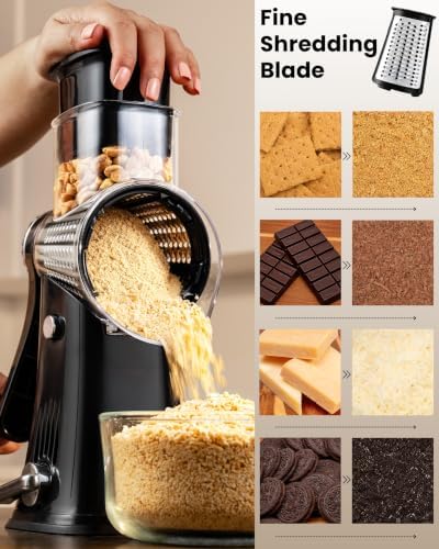 Rotary Cheese Grater Hand Crank, 5 Blades, Black