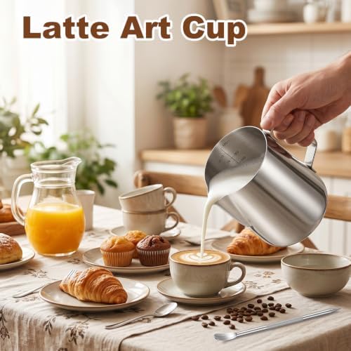 4 Pcs 20oz Stainless Steel Milk Frothing Pitcher Kit with Latte Art