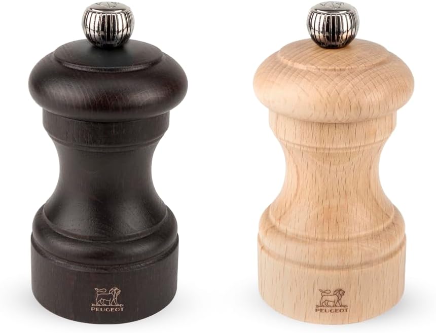 Peugeot Bistro 4 Inch Chocolate Pepper Mill and 4 Inch Natural Salt Mill Set by Unknown