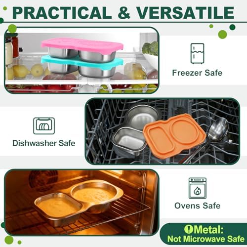 4-Pack Stainless Steel Snack Containers with Lid, Salad Dressing