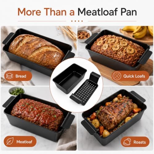 Meatloaf Pan with Drain Tray for Baking Bread, Cakes, 9.8 x 5.7 Inch