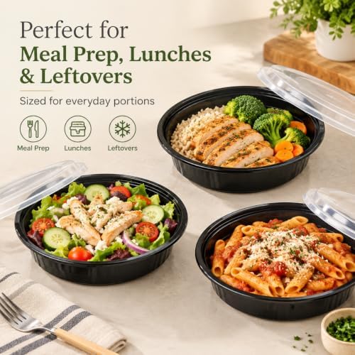 Glotoch Reusable Round Meal Prep Containers Bowls with Lids, 24 oz