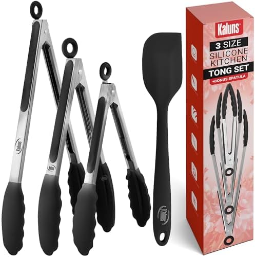 Kaluns Kitchen Tongs Set of 4 with Silicone Tips