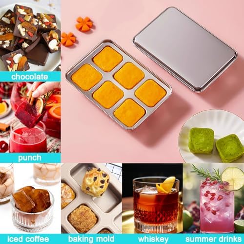 Ice Cube Tray with Lid, 2 Pack 12 Large Cubes, Stainless Steel Ice