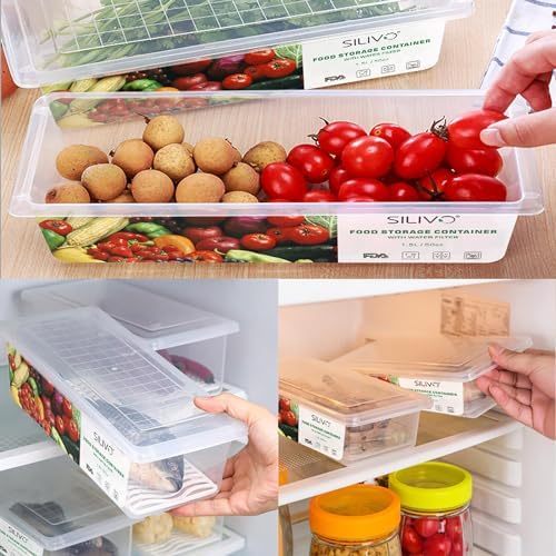 3 Pack 1.5L Fruit Storage Containers with Removable Drain Tray