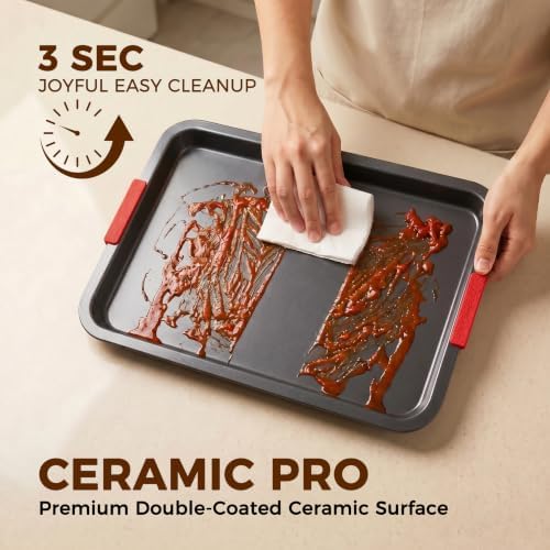 Kikcoin Nonstick Cookie Sheets for Baking Set of 3, Carbon Steel Sheet