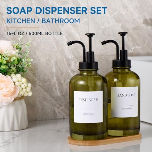 Set of 2 Glass Soap Dispensers, 18oz, Green