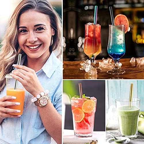 7 Pcs 8.5" Reusable Boba Drinking Straws 304 Stainless Steel Straws