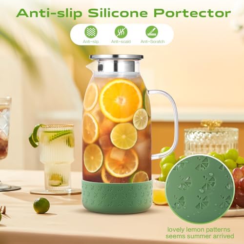Glass Pitcher with Lid, ZBUFAN 68oz Glass Water Pitcher with Silicone