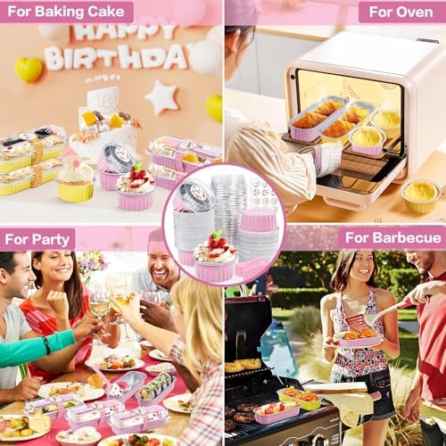 60Pcs Mini Cake Pans with Lids Aluminum Foil, ZOXILEN 5oz Disposable