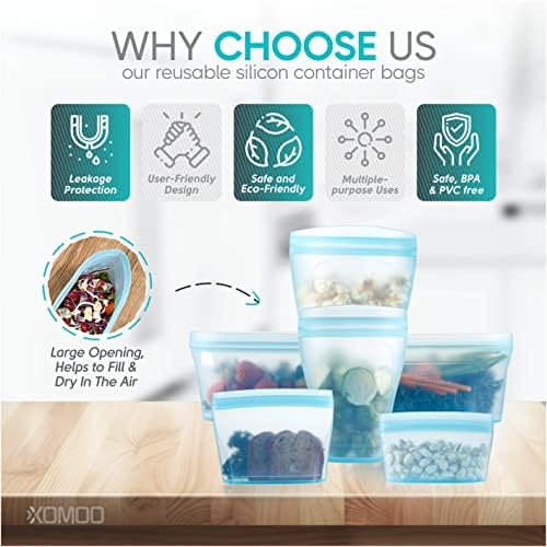 Reusable food container silicone bag, Full Set 6, 2 Cups, 2 Dishes