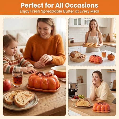 Pumpkin Butter Dish Set with Lid,Kitchen Countertop Tray with