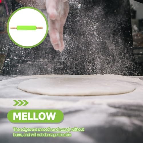 Silicone Rolling Pin with Wood Handles for Kitchen Dough Rolling