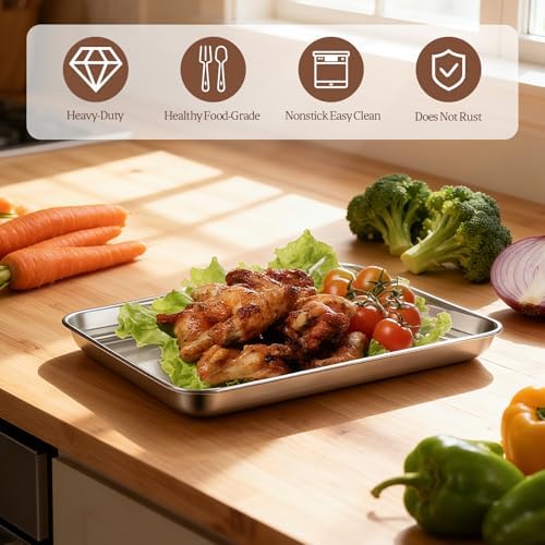 4 Pack Quarter Sheet Pan, Oven Tray, Stainless Steel Baking Sheet Pan