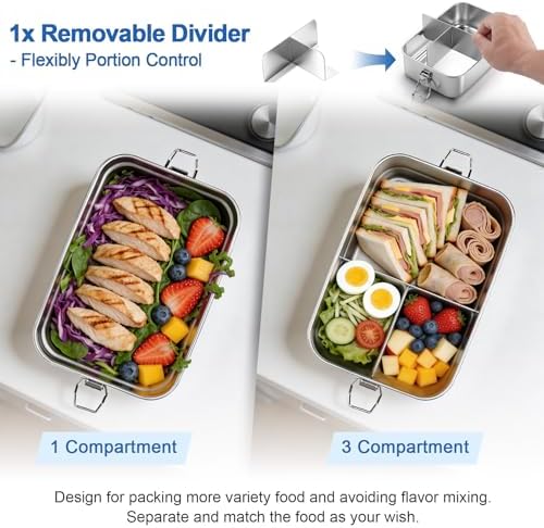 P&P CHEF 1400 ML Bento Box, 3-Section, 2 Pcs