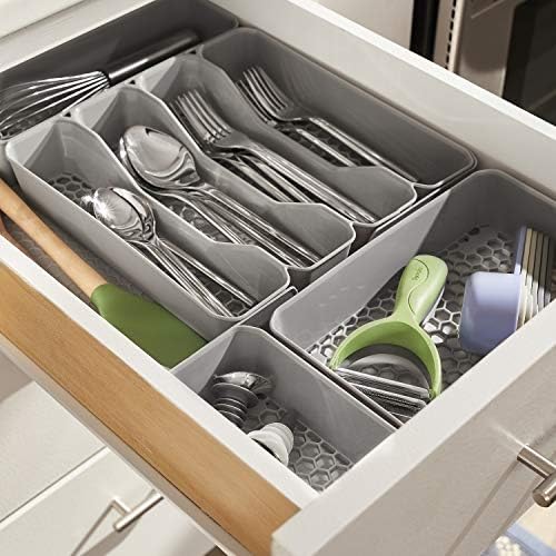 Spectrum HEXA 5-Divider Expandable Silverware Tray (Stone Gray)