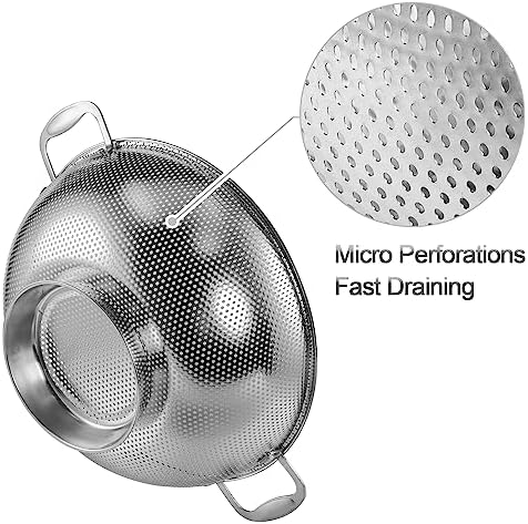 Tiawudi Large 6-Qt Colander, 18/8 Stainless Steel Mesh Strainer for