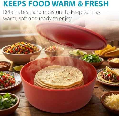 Tortilla Warmer (9" x 3.1"-Inch) Insulated Container with Lid, Fits up