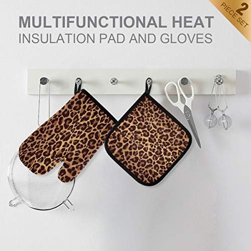QMXO Animal Leopard Skin Pattern Oven Mitts Quilted Cotton Lining