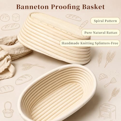 2 Pack 10 In Oval Banneton Bread Proofing Baskets
