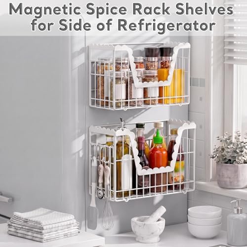 2 Set White Magnetic Spice Rack for Refrigerator