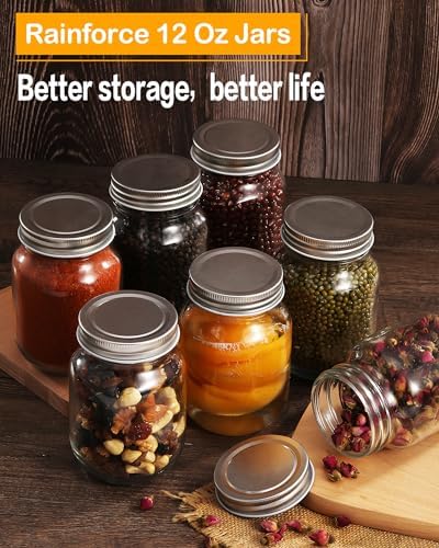 Rainforce 12 oz Mason Jars with Silver Lids, 20 Pack