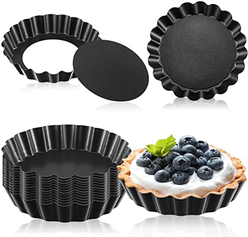 Tessco for you 16 Pcs Mini Tart Pans for Baking, Black Gray Round