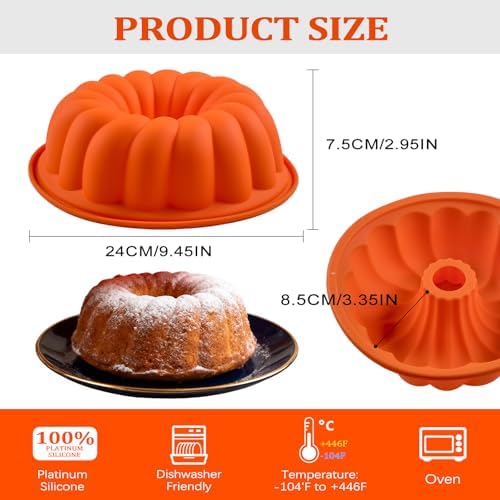 Pure Vie 9.5" Leak-proof Nonstick Silicone Cake Mold Bundt Cake Pan