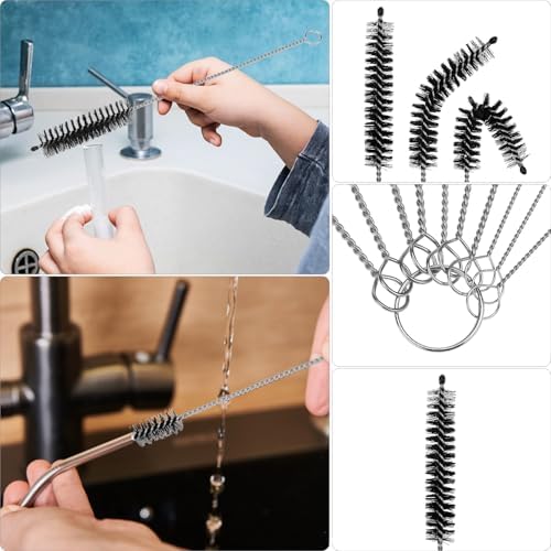 QWORK 12Pcs Tube Pipe Cleaner Kit, 15.75" Long Handle Brush, 5.25 Ft