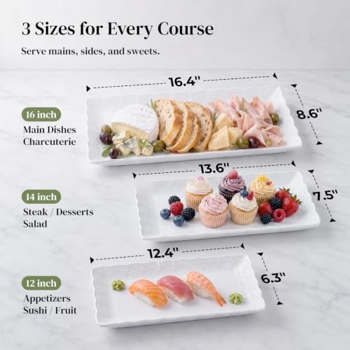 DOWAN Large Serving Platter Set - 16"/14"/12" Porcelain Serving Tray