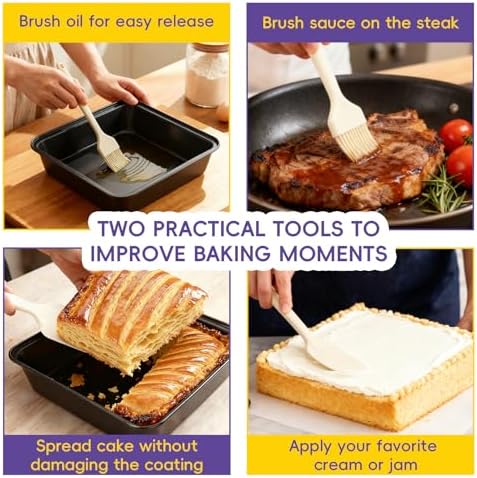 8x8 Non-Stick Square Baking Pan 2PC with Silicone Scraper & Oil Brush