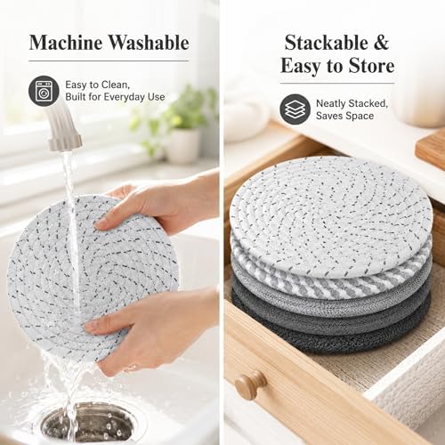 8 Inch Woven Trivets for Hot Dishes, 5 Pack Large Heat Resistant