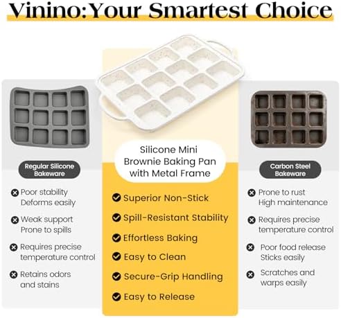 Vinino Silicone Brownie Pans with Dividers, 2 Pack with Metal Frame