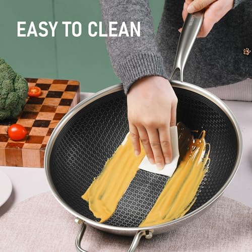 SLOTTET Hybrid 12-Inch Wok with Steamer,Nonstick Stainless Steel Woks & Stir-fry pans with Lid,Stay-Cool Handle,PFOA Free Cookware,Dishwasher and Oven Safe, Works on Induction