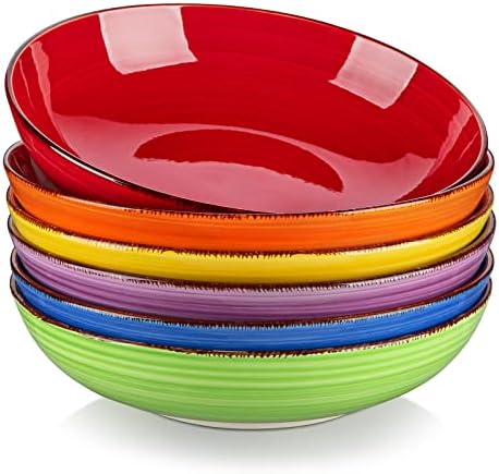 vancasso Bonita Pasta Bowls Set of 6, 38 oz Shallow Ceramic Bowls for