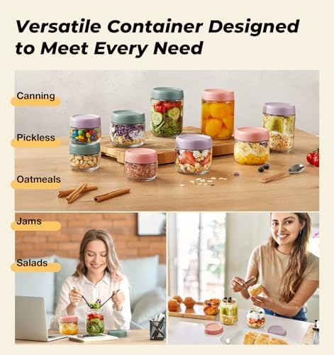 9 Pack Overnight Oats Containers with Lids, Large & Small Glass Mason