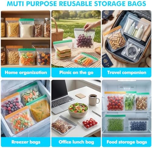 20 Pack Reusable Freezer Bags, Leakproof Reusable Silicone Food