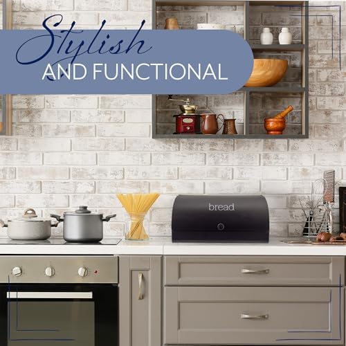 AuldHome Design Farmhouse Black Bread Box; Retro Vintage Style Enamel Countertop Bread Bin